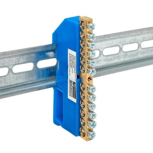 Шина нулевая N 6х9 12 отверстий синий изолятор на DIN-рейку латунь розн. стикер PROxima EKF sn0-63-12-d-r фото 5