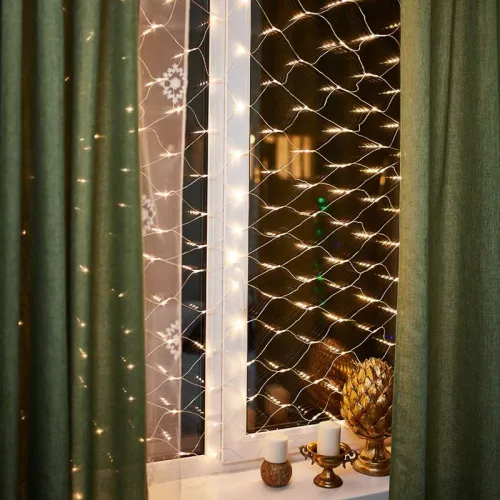 Гирлянда светодиодная "Сеть" 1.8х1.5м 180LED тепл. бел. 15Вт IP20 провод ПВХ прозр. Neon-Night 215-136 фото 3