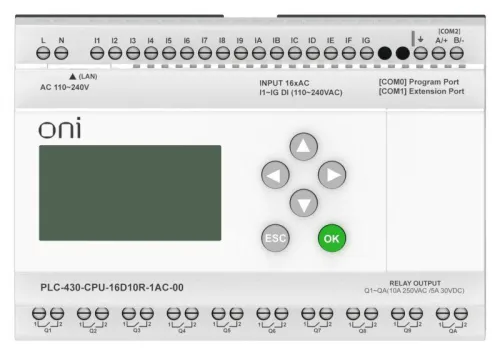 Модуль ЦПУ ПЛК 430 16 DI 10 RO 220В AC с Ethernet портом с экраном ONI PLC-430-CPU-16D10R-1AC-00 фото 7