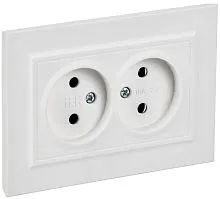 Розетка 2-м СП BRITE РС12-2-БрАБ 10А в сборе без заземл. без защ. шторок арктич. бел. IEK BR-R20-10-K91-F