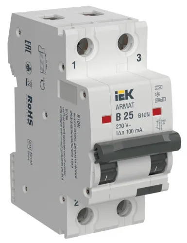 Выключатель автоматический дифференциального тока 2п B 25А 100мА тип A АВДТ B10N ARMAT IEK AR-B10N-2-B025A100