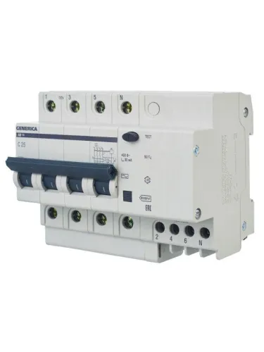 Выключатель автоматический дифференциального тока 4п 25А 30мА АД14 GENERICA MAD15-4-025-C-030 фото 8