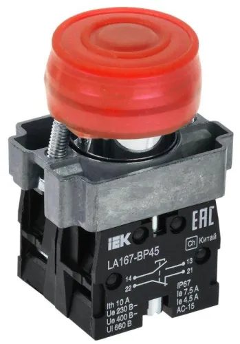 Кнопка LA167-BP45 d22мм 1НО+1НЗ красн. IEK BBT20-BP45-3-22-67-K04