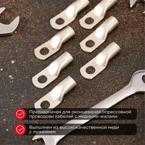 Наконечник медный луженый ТМЛ 70кв.мм 70-12-13 d12мм ГОСТ 7386-80 (уп.25шт) Rexant 07-5326-5 фото 2