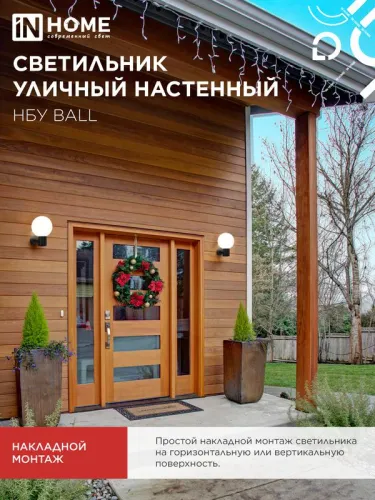 Светильник НБУ BALL-1хA60-BL E27 IP65 уличный настен. односторон. под лампу 1хA60 алюм. черн. IN HOME 4690612053622 фото 6