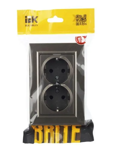 Розетка 2-м СП BRITE РСш12-3-БрШ 16А в сборе с заземл. защ. шторки шампань IEK BR-R24-16-K37-F фото 3
