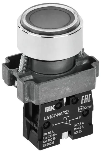 Кнопка LA167-BAF22 d22мм 1НЗ черн. IEK BBT20-BAF22-2-22-67-K02