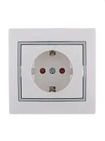 Розетка 1-м СП Mira 16А IP20 с заземл. защ. шторки с сер. вставкой керамика бел. LEZARD 701-0215-124