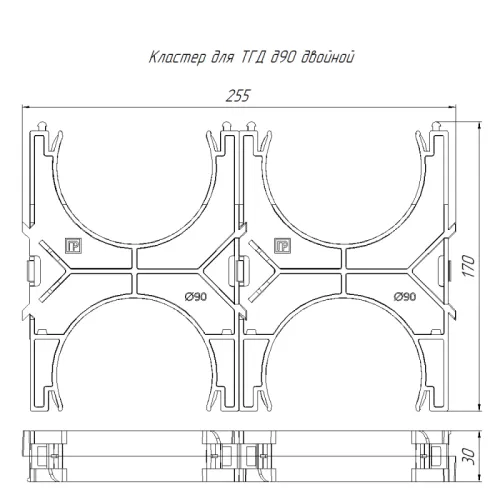 Кластер двойной двухсторонний для двустен. труб d90мм Промрукав PR13.02570 фото 2