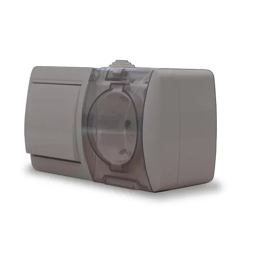 Блок ОП Клио 1-кл. выкл. 10А + розетка 1-м 16А 250В с заземл. с прозр. крышкой сер. Universal К2237-Gr фото 2