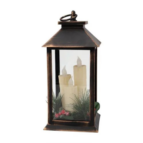 Фонарь декоративный 14х14х27см тепл. бел. со свечкой и шишкой корпус бронз. Neon-Night 513-048 фото 4