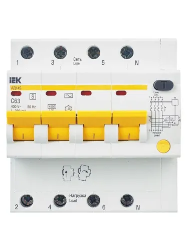 Выключатель автоматический дифференциального тока селективный 4п 63А 300мА тип AC АД14S KARAT IEK MAD13-4-063-C-300 фото 8