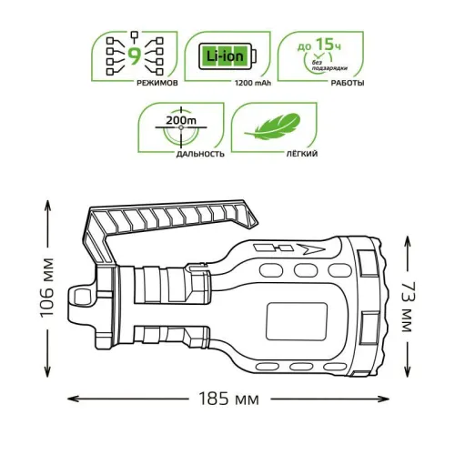 Фонарь аккумуляторный ручной GFL209 10Вт 250лм Li-ion 1200мА.ч LED GAUSS GF209 фото 4