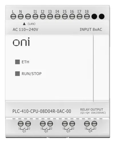 Модуль ЦПУ ПЛК 410 8 DI 4 RO 220В AC с Ethernet портом без экрана ONI PLC-410-CPU-08D04R-0AC-00 фото 2