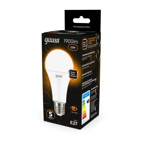 Лампа светодиодная Black 22Вт A70 грушевидная 3000К тепл. бел. E27 1900лм GAUSS 102502122 фото 5