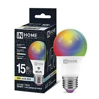 Лампа светодиодная LED-A60-RGBW-SMART 15Вт 3000-6500К E27 1450лм 230В димм. IN HOME 4690612050034