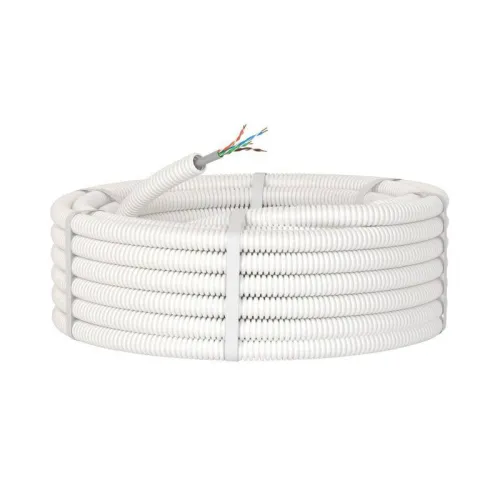 Элетротруба из ПЛЛ не содержит галогенов гибкая гофрированна d16мм с кабелем витая пара 5EU/UTP нг(А)-HF (уп.100м) бел. DKC 8EU816100HF фото 2