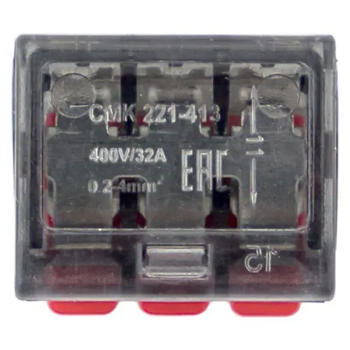 Клемма строительно-монтажная СМК 221-413 с рычагом 3 отверстия 0.2-4.0кв.мм (блист.20шт) PROxima EKF plc-smk-221-413b-20 фото 4