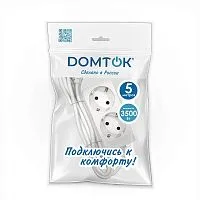 Удлинитель 2х5м с заземл. 16А IP20 3.5кВт ПВС 3х1 бел. DOMTOK 2387