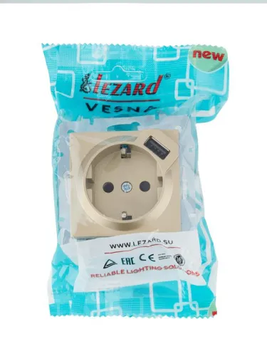 Розетка с заземл. + USB разъем VESNA зол. LEZARD 742-3688-181 фото 2