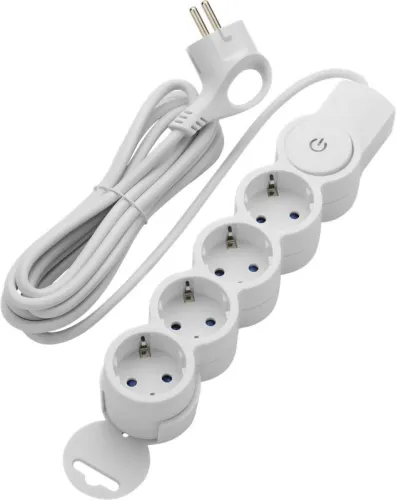 Удлинитель 4х3м с заземл. 10А IP20 ПВС 3х0.75 с выкл. защ. шторки REV 32014 4 фото 2