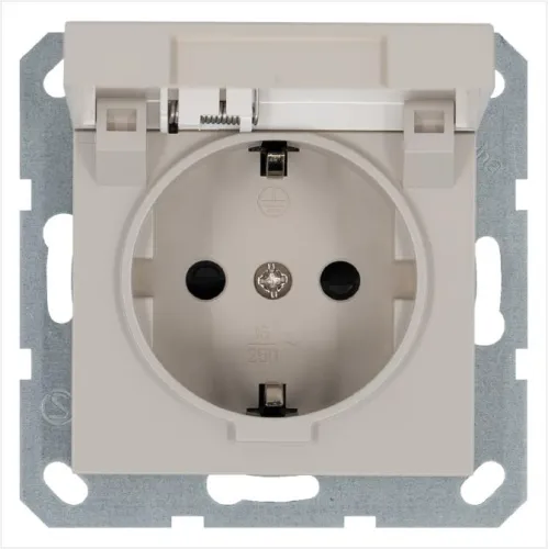 Розетка 1-м Shuko 16А IP20 с заземл. защ. шторки с крышкой механизм тауп Jasmart G5505T