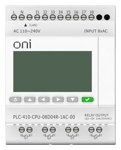 Модуль ЦПУ ПЛК 410 8 DI 4 RO 220В AC с Ethernet портом с экраном ONI PLC-410-CPU-08D04R-1AC-00 фото 2