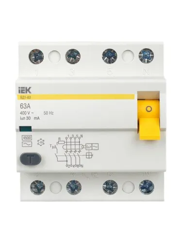 Выключатель дифференциального тока (УЗО) 4п 63А 30мА тип AC ВД1-63 KARAT IEK MDV10-4-063-030 фото 4