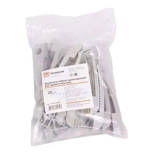 Держатель кабеля односторонний для прямого монтажа (уп.20шт) сер. Промрукав PR13.0380 фото 2