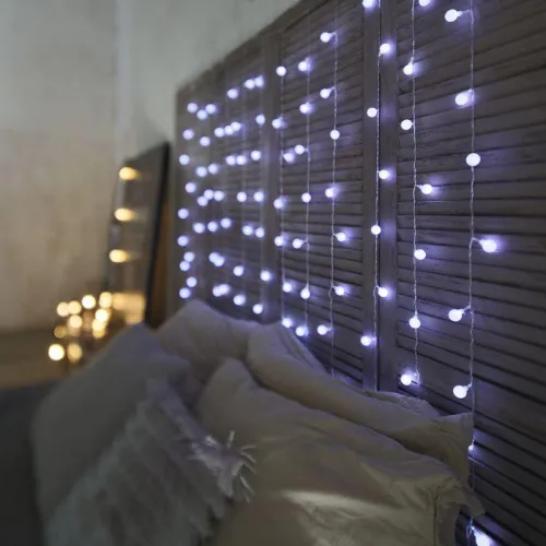 Гирлянда светодиодная "Светодиодный Дождь" 1.5х1.5м 144LED бел. 12Вт 230В IP20 с насадками шарики свечение с динамикой провод прозр. Neon-Night 235-045 фото 3