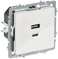 Розетка СП BRITE USB A+C 45Вт высокоск. заряд. РЮ11-2-БрБ бел. IEK BR-U22-045-K01