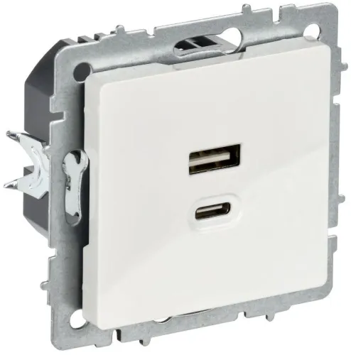 Розетка СП BRITE USB A+C 45Вт высокоск. заряд. РЮ11-2-БрБ бел. IEK BR-U22-045-K01
