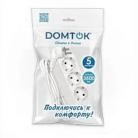 Удлинитель 3х5м с заземл. 16А IP20 3.5кВт ПВС 3х1 бел. DOMTOK 2392