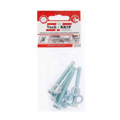 Болт с шестигранной головкой М8х60 DIN 933 + гайка + шайба оцинк. (уп.4шт) Tech-Krep/Zitar 112724