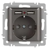 Розетка 1-м СП Accent 6-410-09 16А IP20 250В P+E Schuko + 2хUSB защ. шторки титан Intro Б0063711