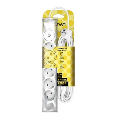 Фильтр сетевой 5х3м с/з со шторками с выкл. 2200Вт 10А бел. Duwi 32576 5 фото 6