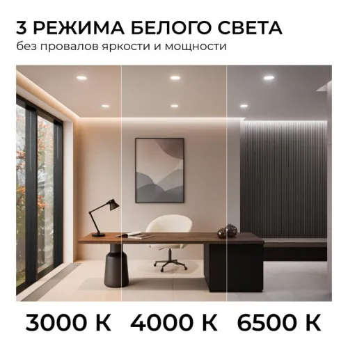 Панель светодиодная встраив. 3 ССT 15Вт 230В/50Гц 1200лм 3-4-6.5К IP44 d145х26мм круг Apeyron 06-162 фото 10