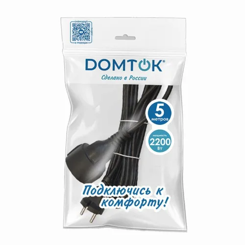 Удлинитель-шнур 1х5м без заземл. 10А IP20 ПВС 2х1 черн. DOMTOK 2340 фото 3
