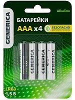 Элемент питания алкалиновый AAA/LR03 Alkaline (блист.4шт) GENERICA ABT-LR03-ST-L04-G
