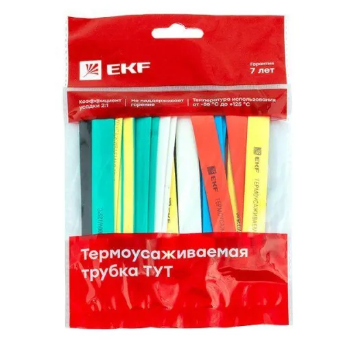 Набор трубок термоусадочных ТУТ нг тонкостен. 12/6 (7 цветов по 3шт 100мм) EKF tut-n-12 фото 4