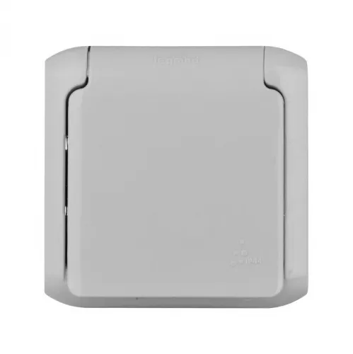 Розетка 1-м ОП Quteo 16А IP44 250В 2P+E с заземл. защ. шторки с крышкой сер. Leg 782351 фото 3