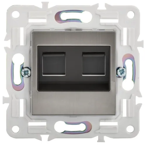 Розетка компьютерная двойн. RJ45 кат.6 SKANDY SK-K04N никель IEK SK-K20-2-K50 фото 2