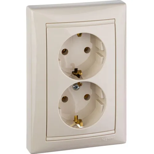 Розетка 2-м СП Valena 16А IP20 2х2P+E с заземл. немецк. стандарт в сборе сл. кость Leg 774370 фото 5