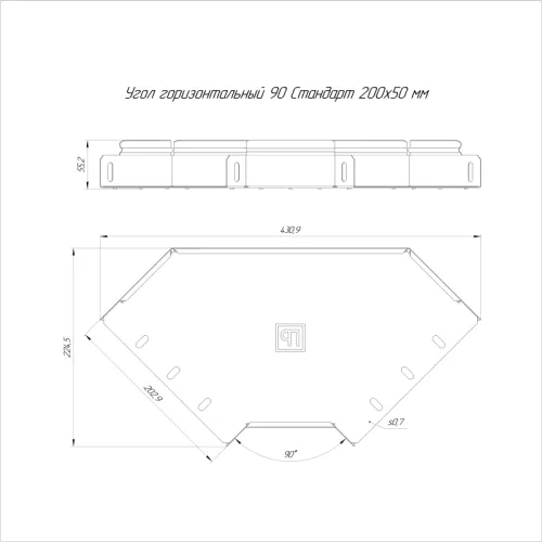 Угол горизонтальный 90град. 200х50 HDZ СтандартПромрукав PR16.1644 фото 2