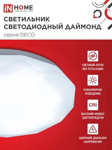 Светильник светодиодный DECO ДАЙМОНД 18Вт 6500К 1620лм 230В 260х55мм IN HOME 4690612033655 фото 3