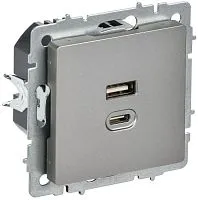Розетка СП BRITE USB A+C 45Вт высокоск. заряд. РЮ11-2-БрС сталь IEK BR-U22-045-K46
