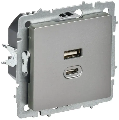 Розетка СП BRITE USB A+C 45Вт высокоск. заряд. РЮ11-2-БрС сталь IEK BR-U22-045-K46