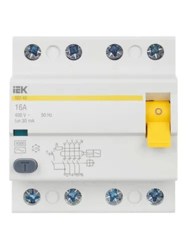 Выключатель дифференциального тока (УЗО) 4п 16А 30мА тип AC ВД1-63 KARAT IEK MDV10-4-016-030 фото 2