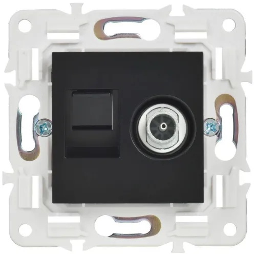 Розетка двойная TV+RJ45 кат.6E SKANDY SK-A15Bl черн. IEK SK-AK20-2-K02 фото 2