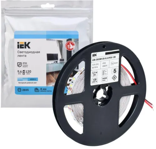 Лента светодиодная LED LSR-2835W120-9.6-IP20-12В (уп.5м) IEK LSR1-2-120-20-3-05 фото 2